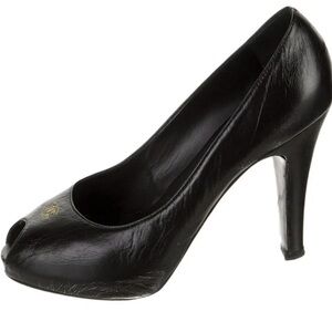 CHANEL Black Peep-Toe High Heel Pump